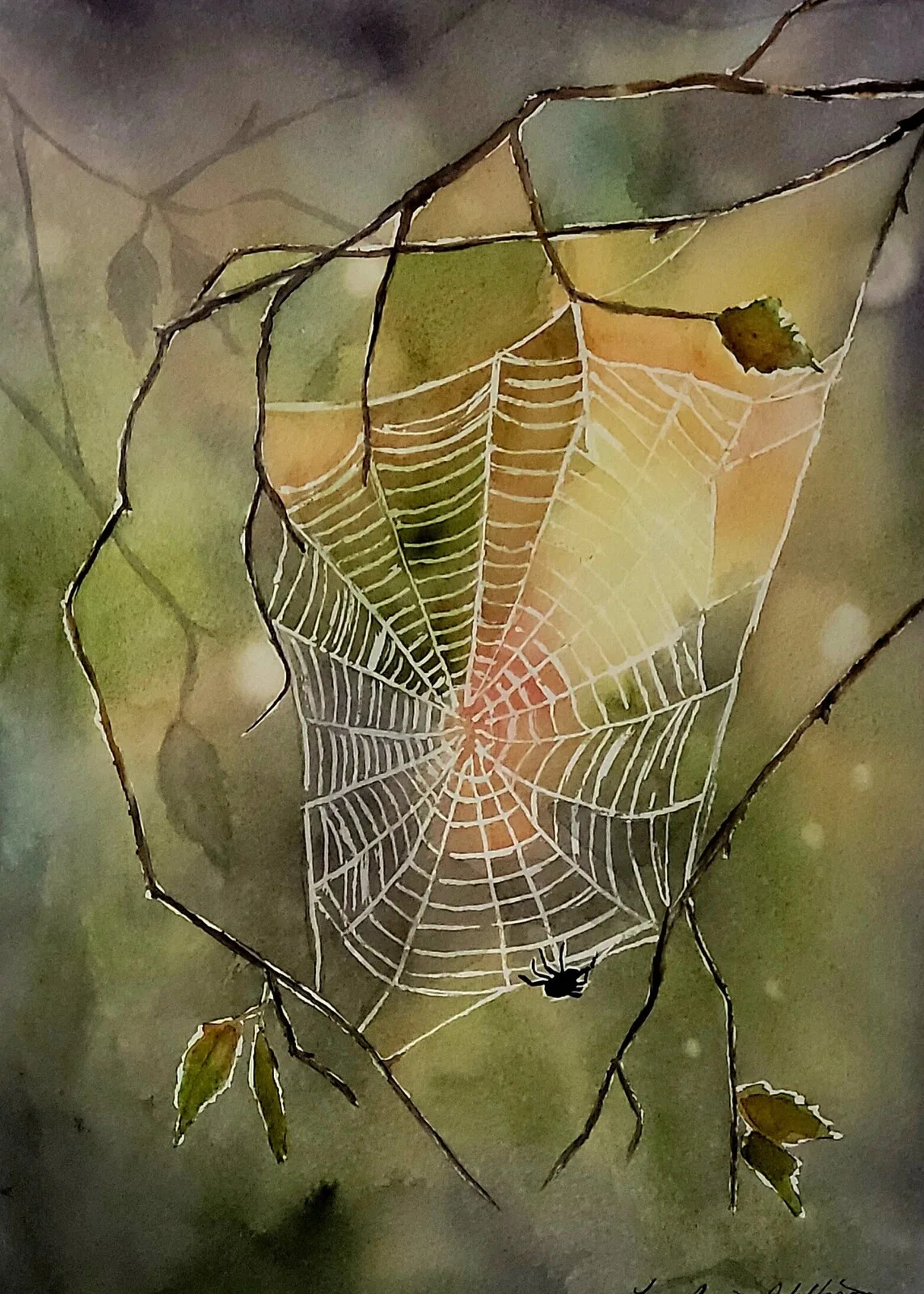Akvarell Imse vimse spindel av Lena Bovin Adolfsson