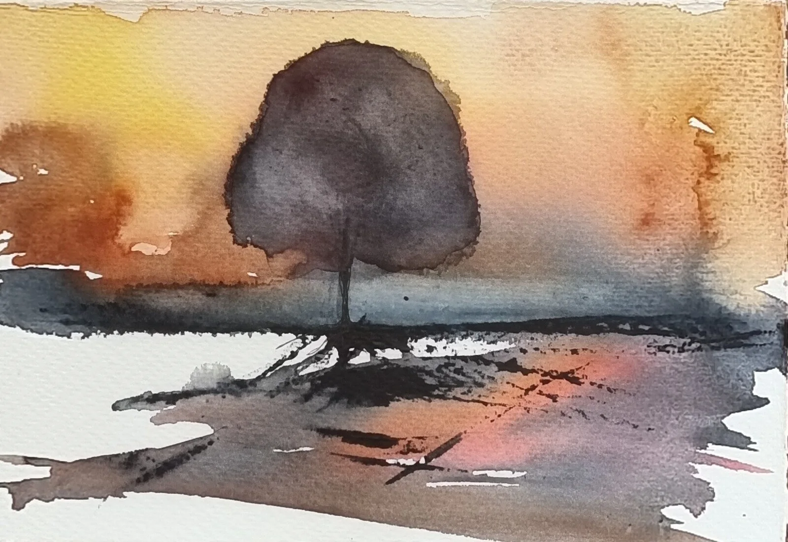 Akvarell Aftonrodnad av Åsa Edlund