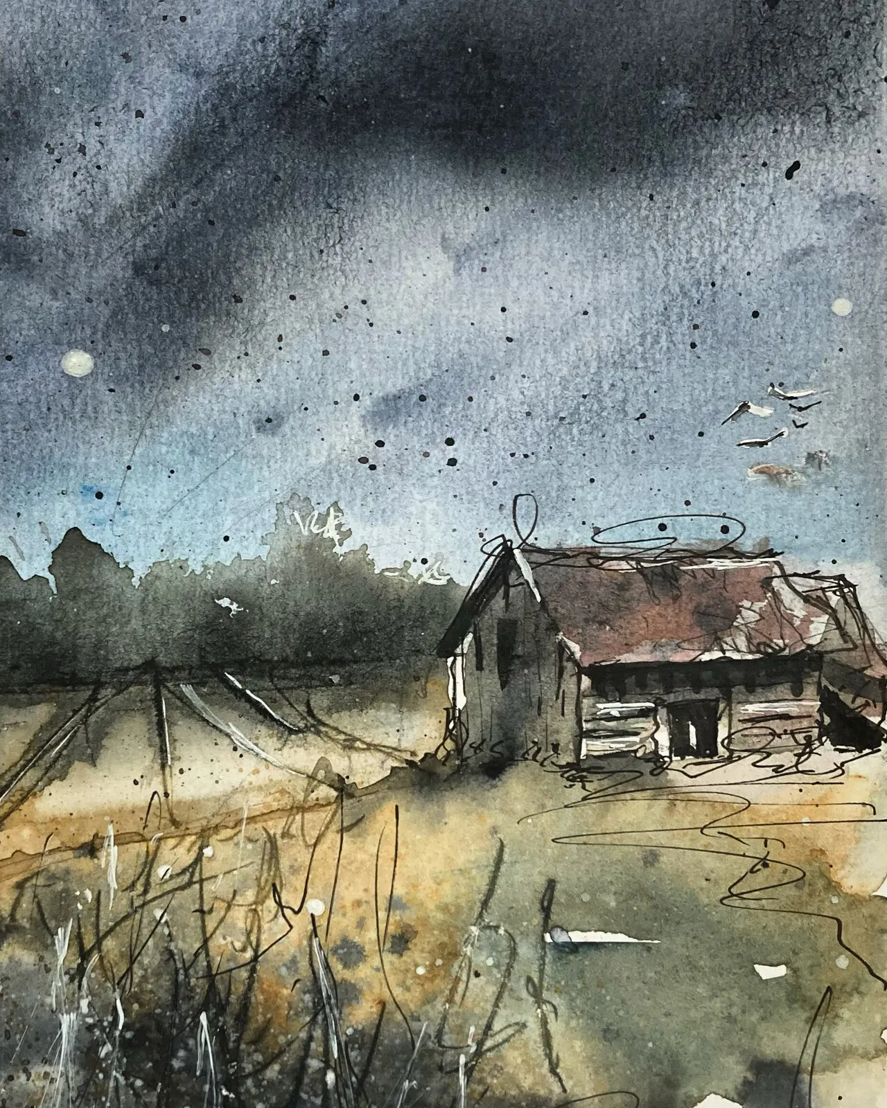 Akvarell Ödehus av Anders Peter Bäckström