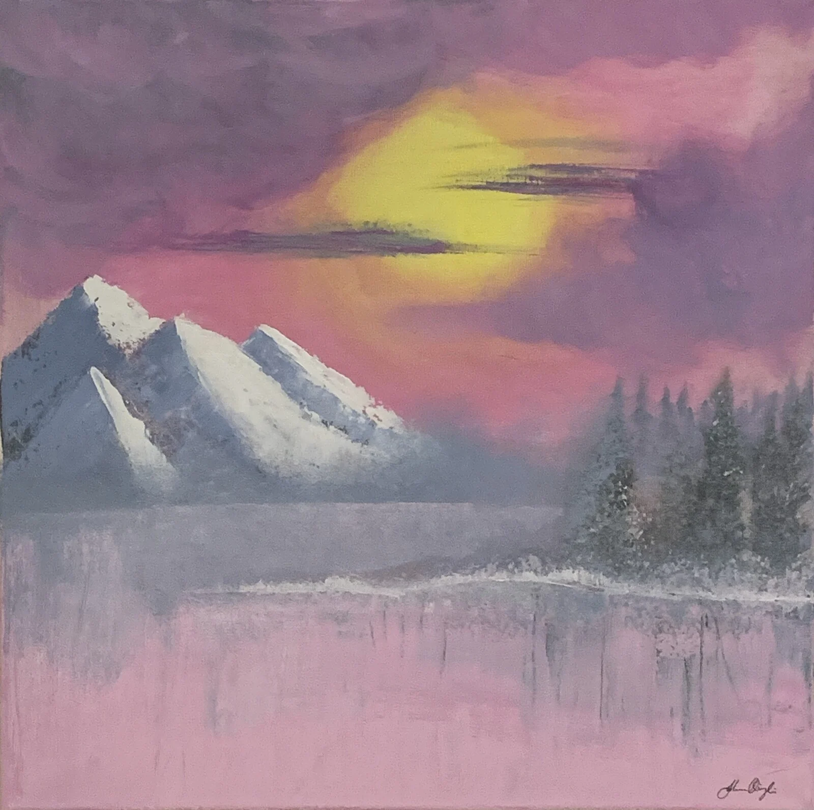 Akrylmålning Winter sunset av Johanna Mångelin