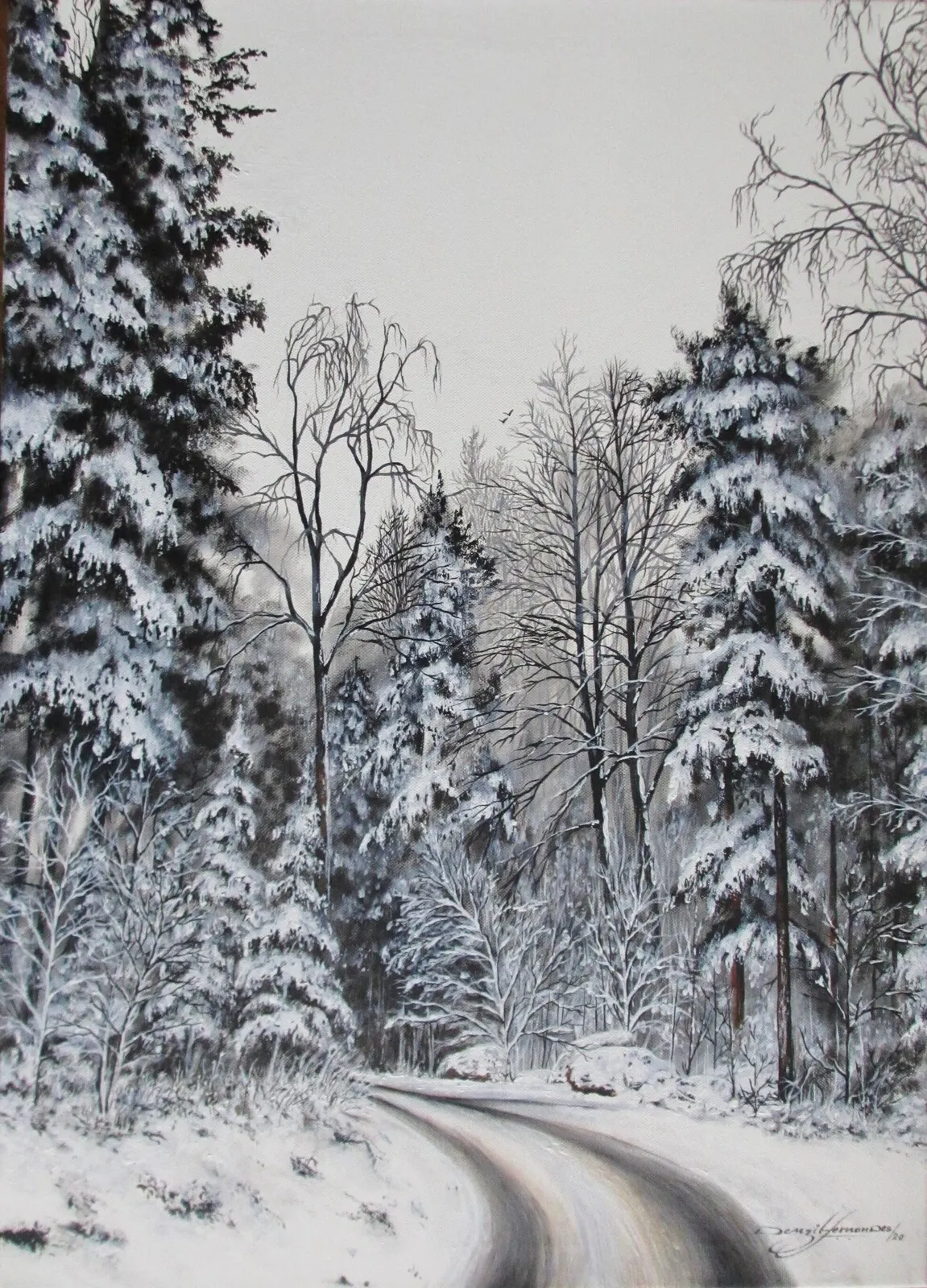 Akrylmålning Vinterväg av Denzil Fernandes