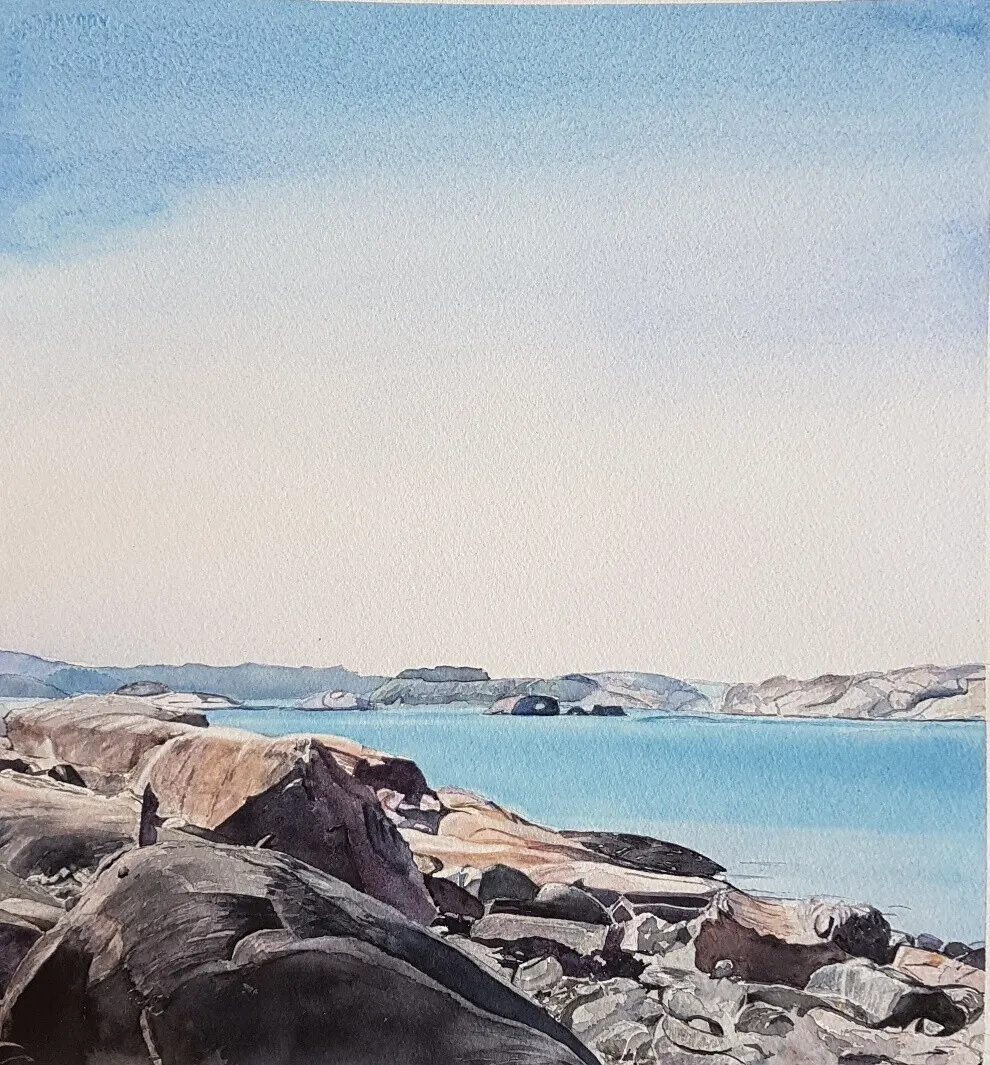 Akvarell Valön, Bohuslän av Marietta Larsen