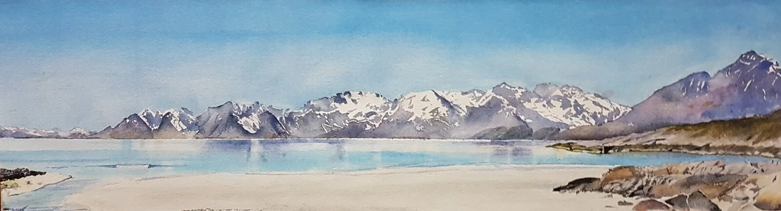 Akvarell Uttakleiv, Lofoten av Marietta Larsen