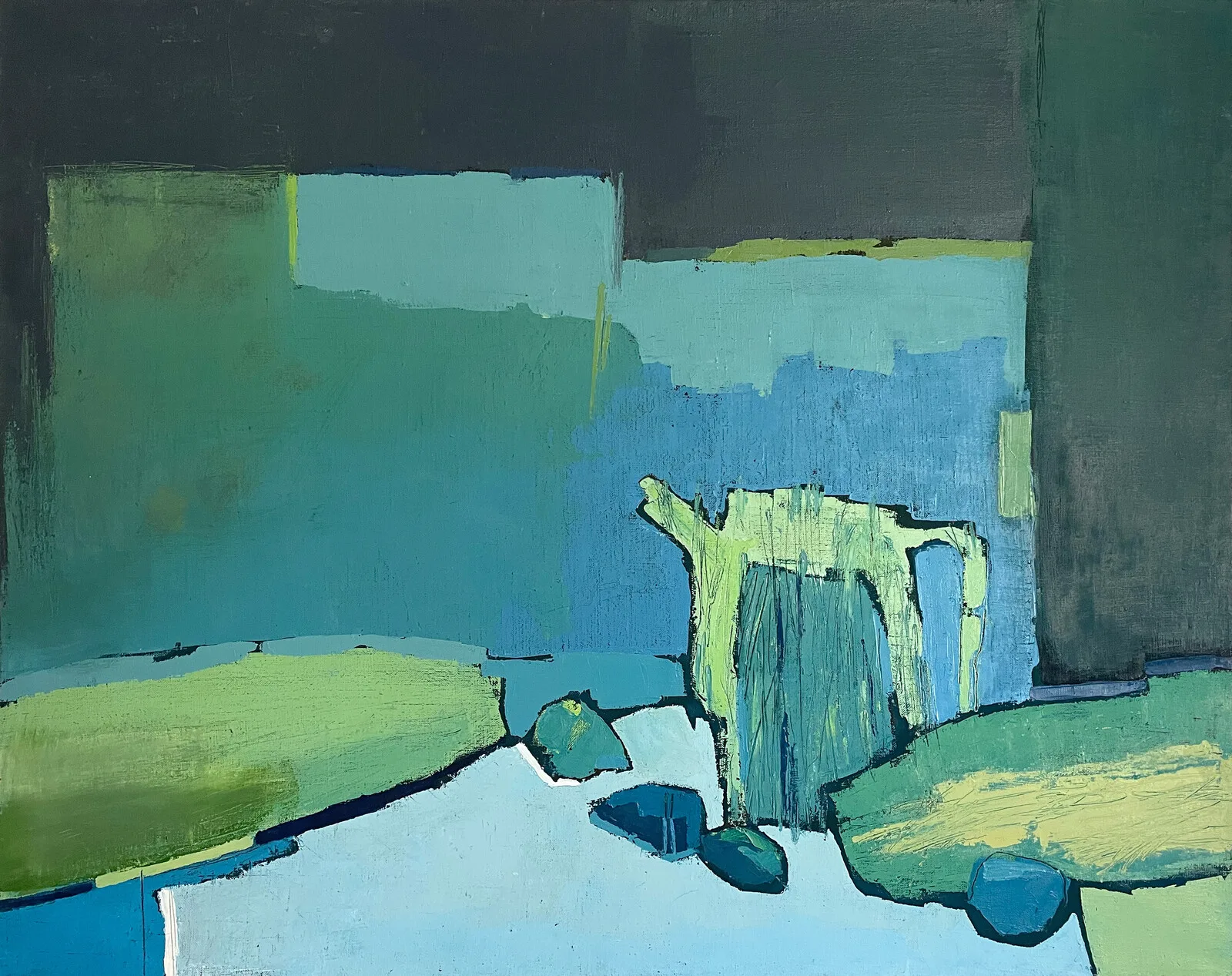 Oljemålning Still life green-blue av Karina Zawadzka