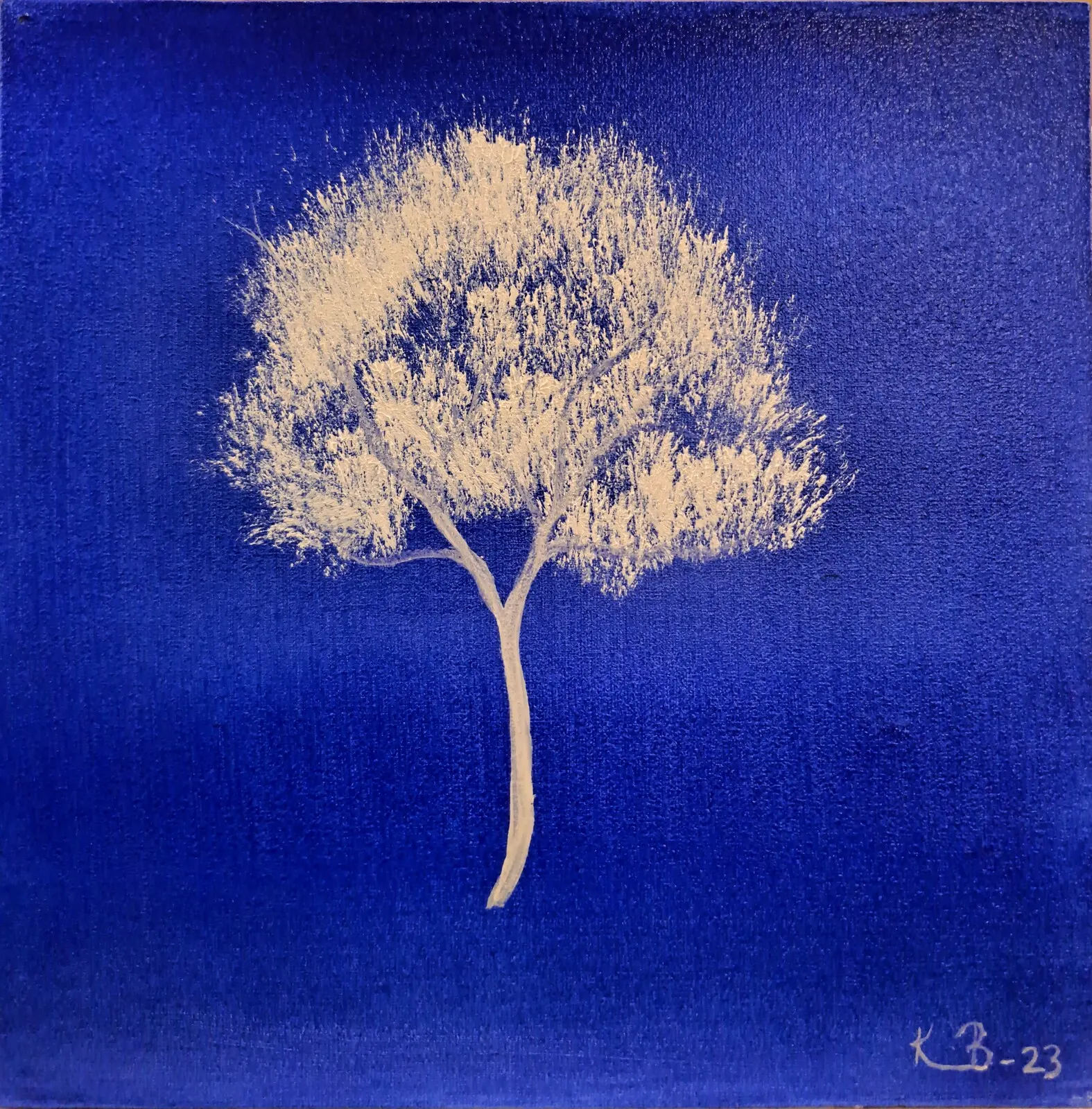 Oljemålning Tree Blue'n white av Krister Björklund