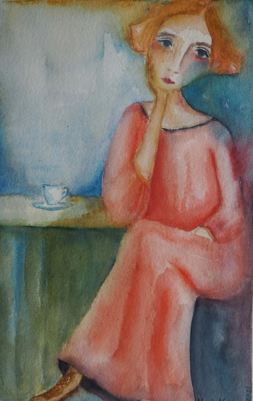 Akvarell Vid kaffekoppen av Maria Källberg