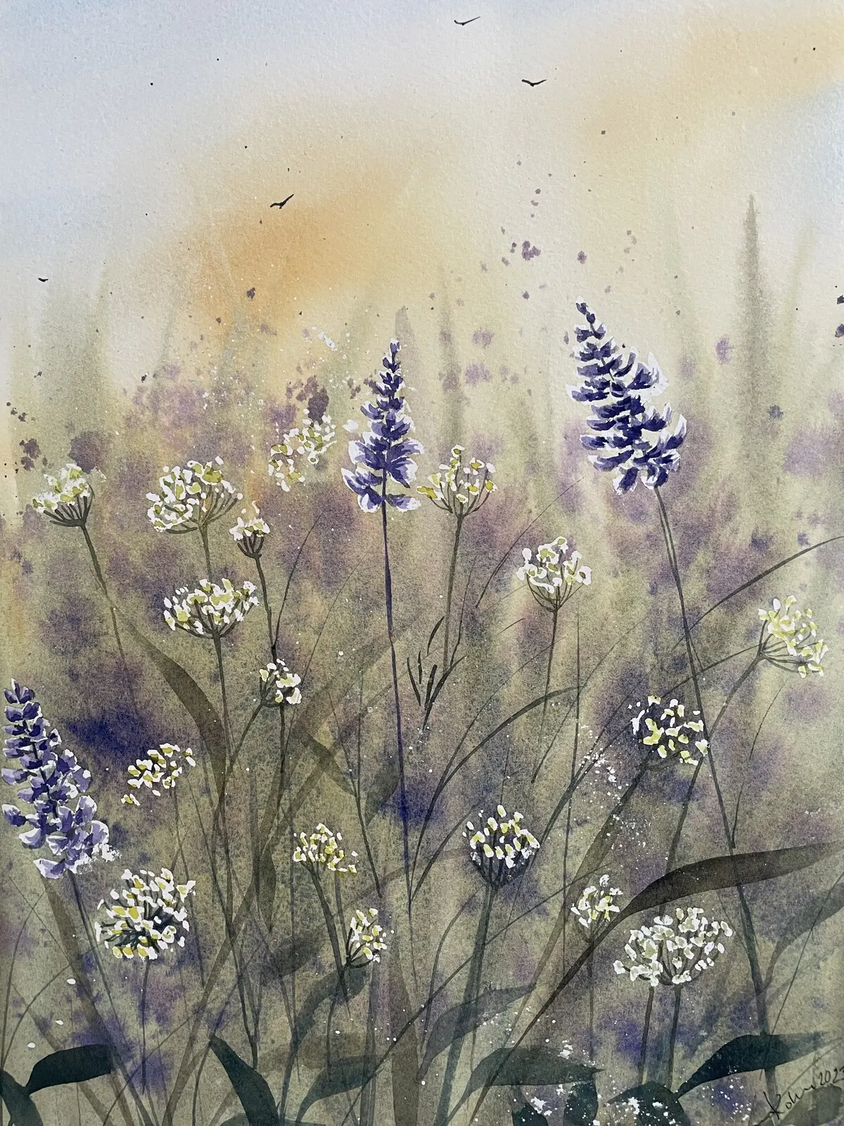 Akvarell På ängen av Caroline Kohn