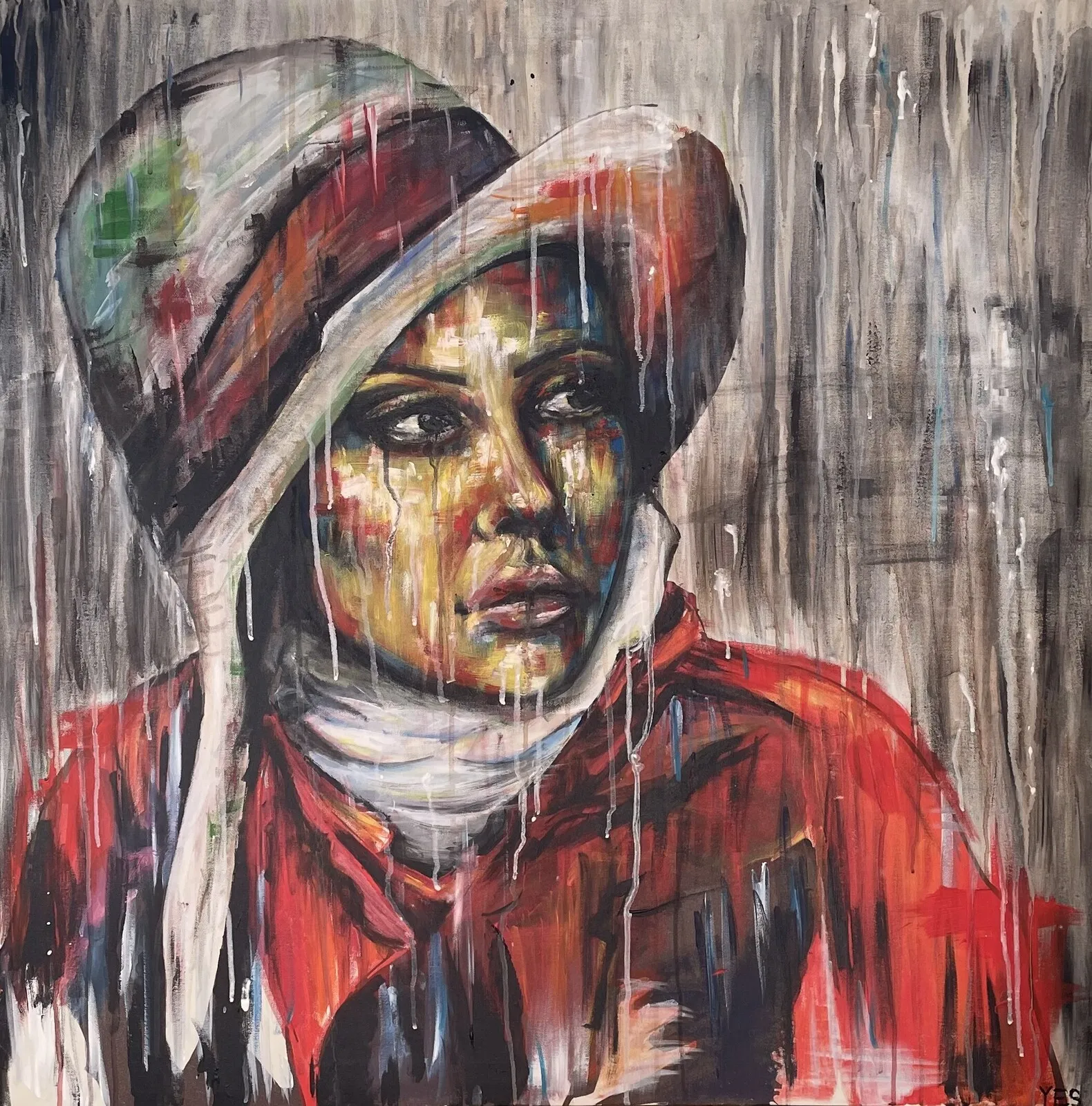 Akrylmålning Lady in the Rain av Ylva Engquist Svensson