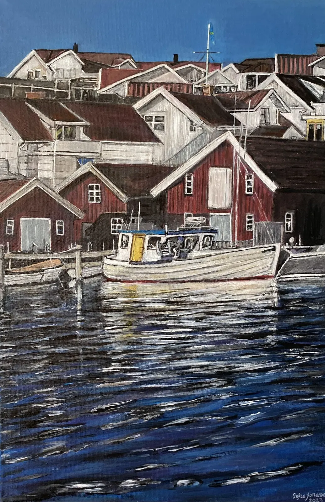 Akrylmålning Kyrkesund av Sofia Jonasson