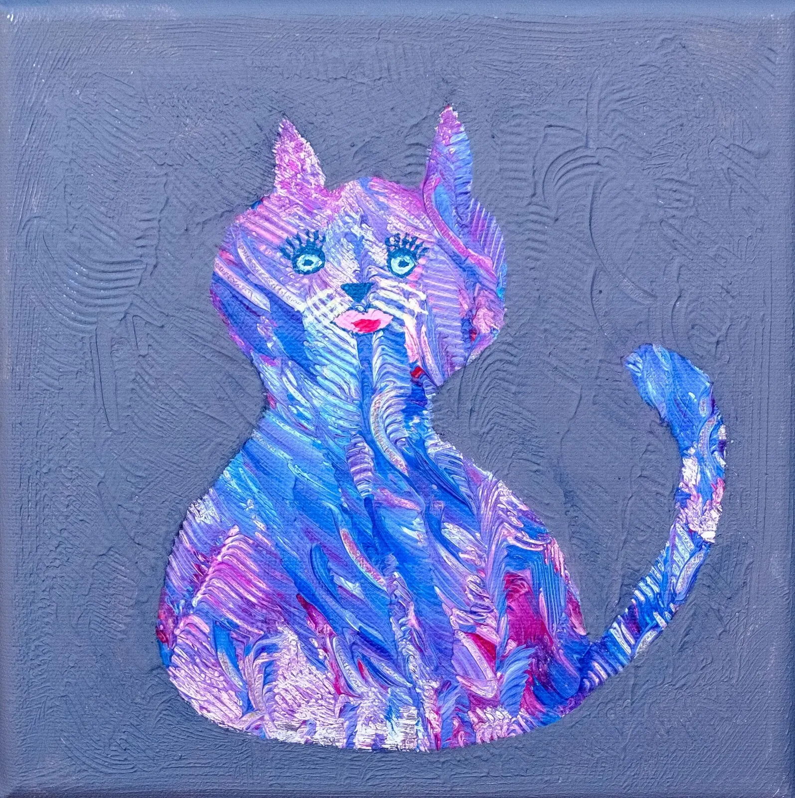 Akrylmålning Katten Rosa av Monica Rausén