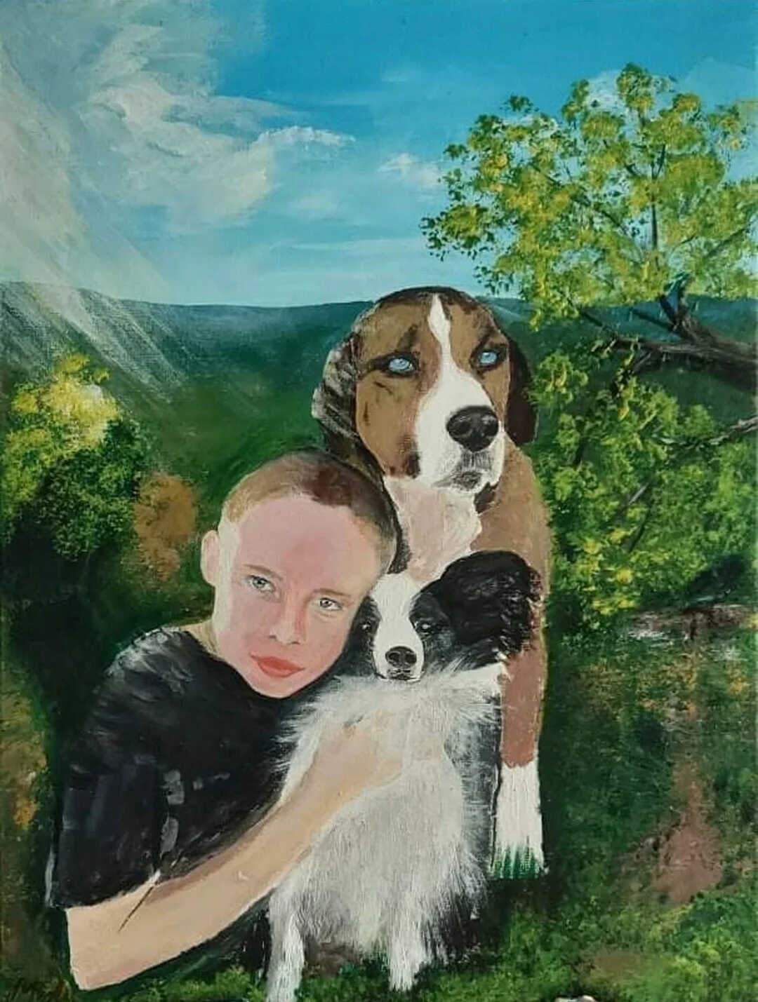 Akrylmålning Dogs and Jonathan av Mohammad Ali Qasimi