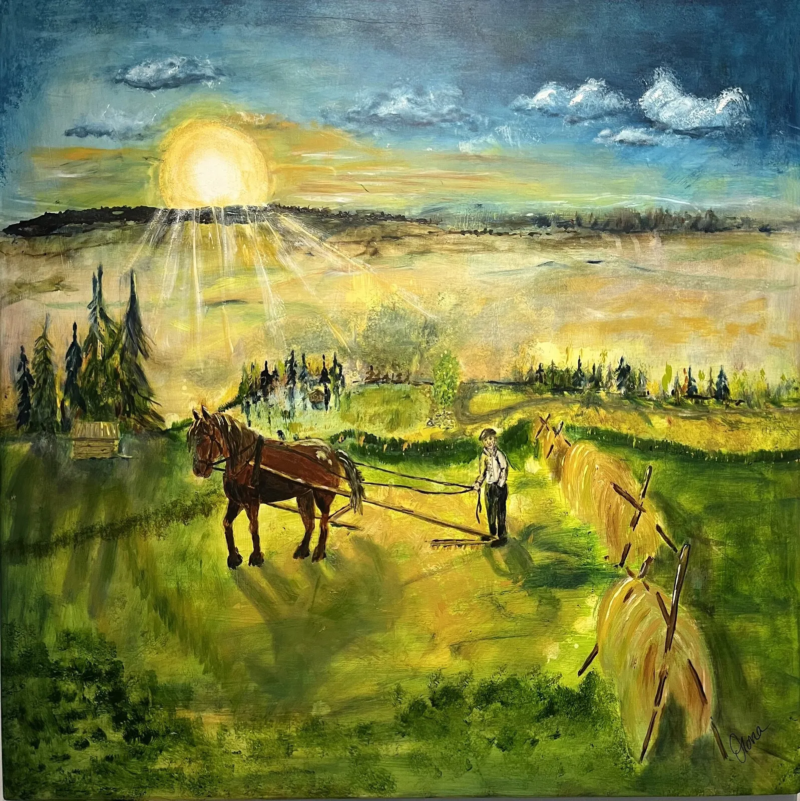 Akrylmålning Slåttanna, finns även som print 30x30 för 390 kr av Mona Nordin