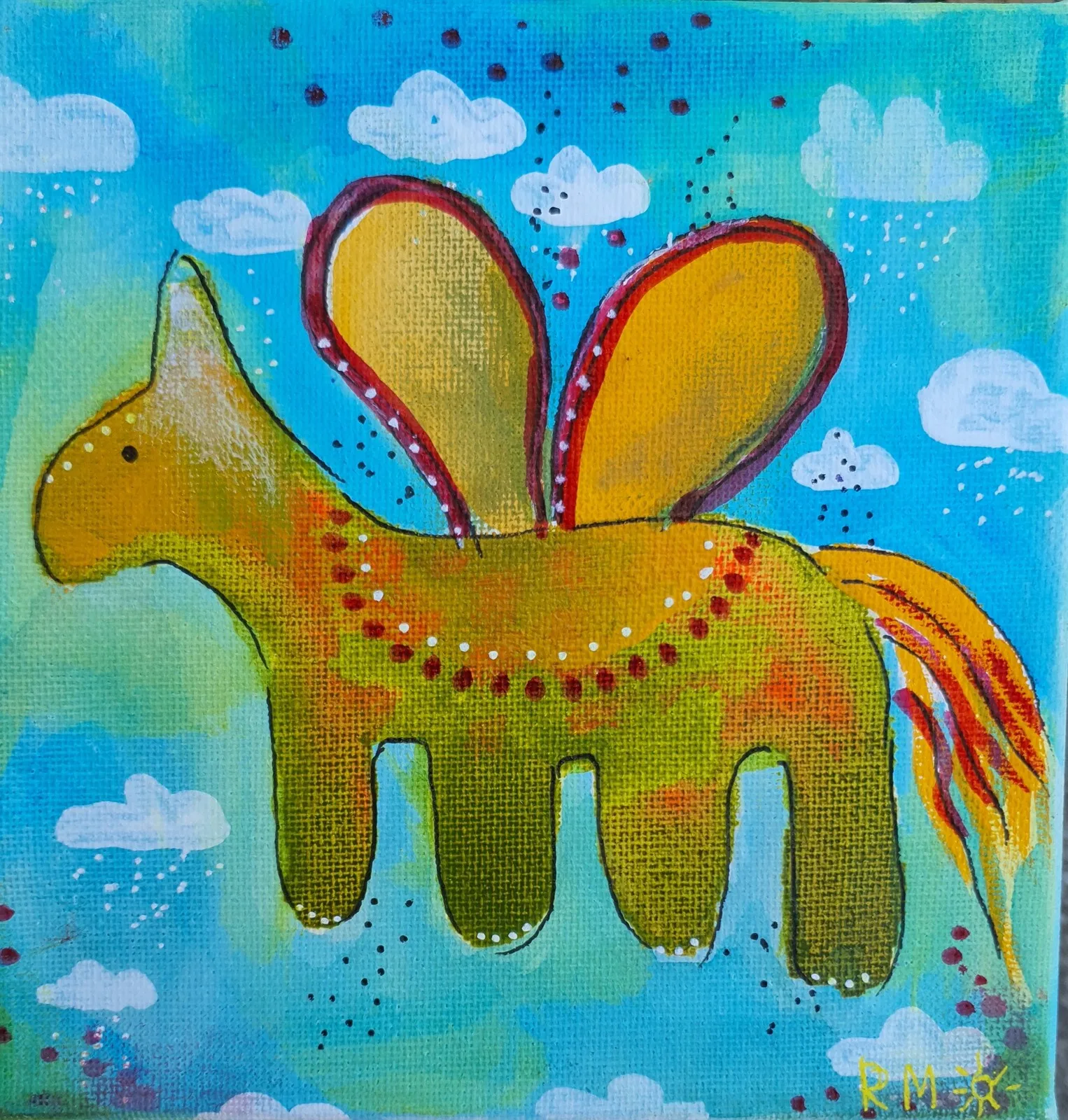 Akrylmålning Happy feelnigs on a rainy day (häst) av Rose-Marie Larssson