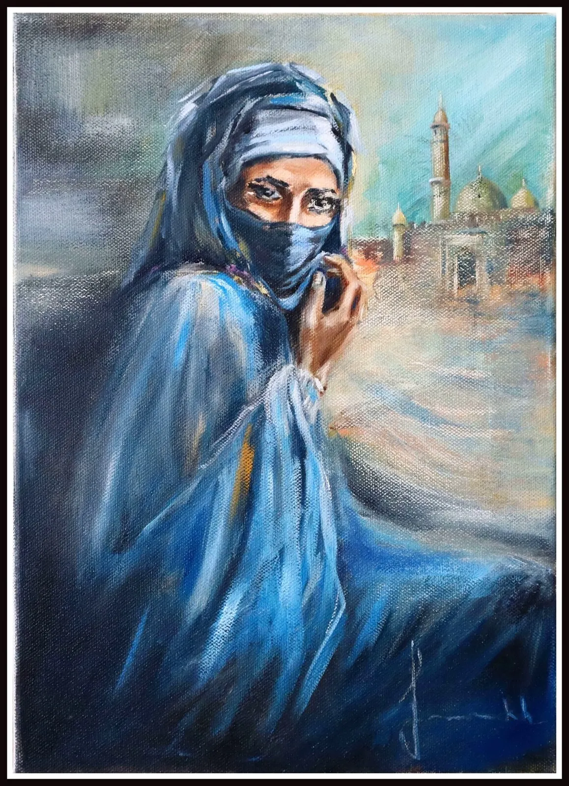 Oljemålning Flicka i orientalisk klänning. Oljemålning på duk av Igor Fominykh