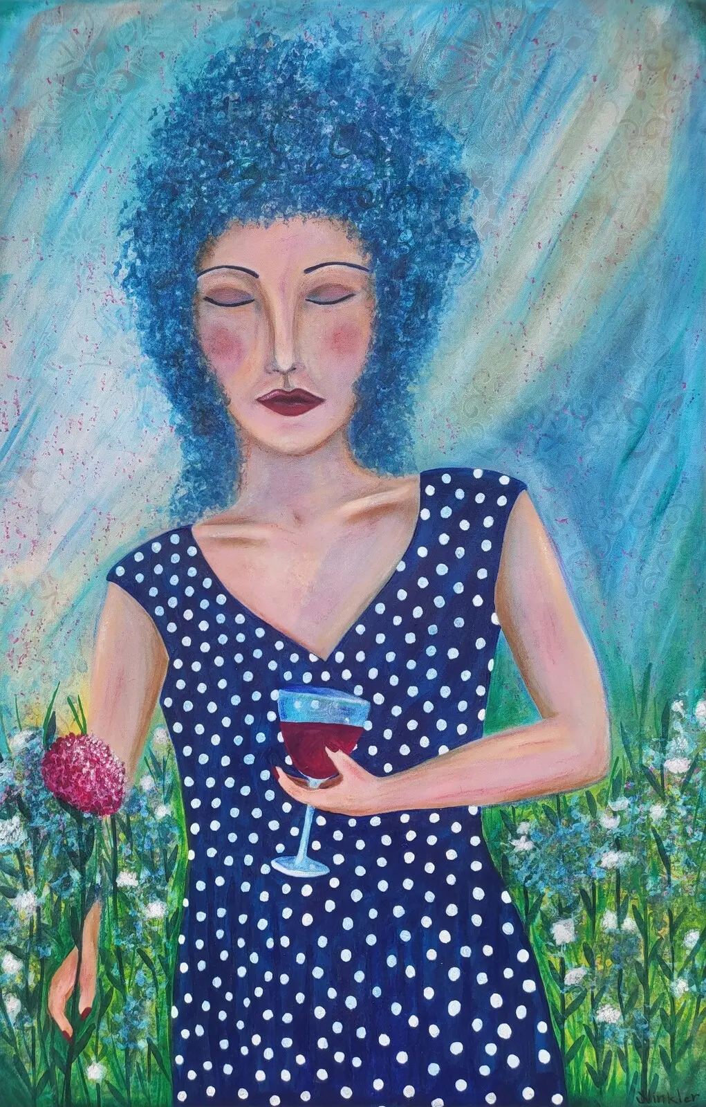 Akrylmålning Picking a flower av Jenny Winkler