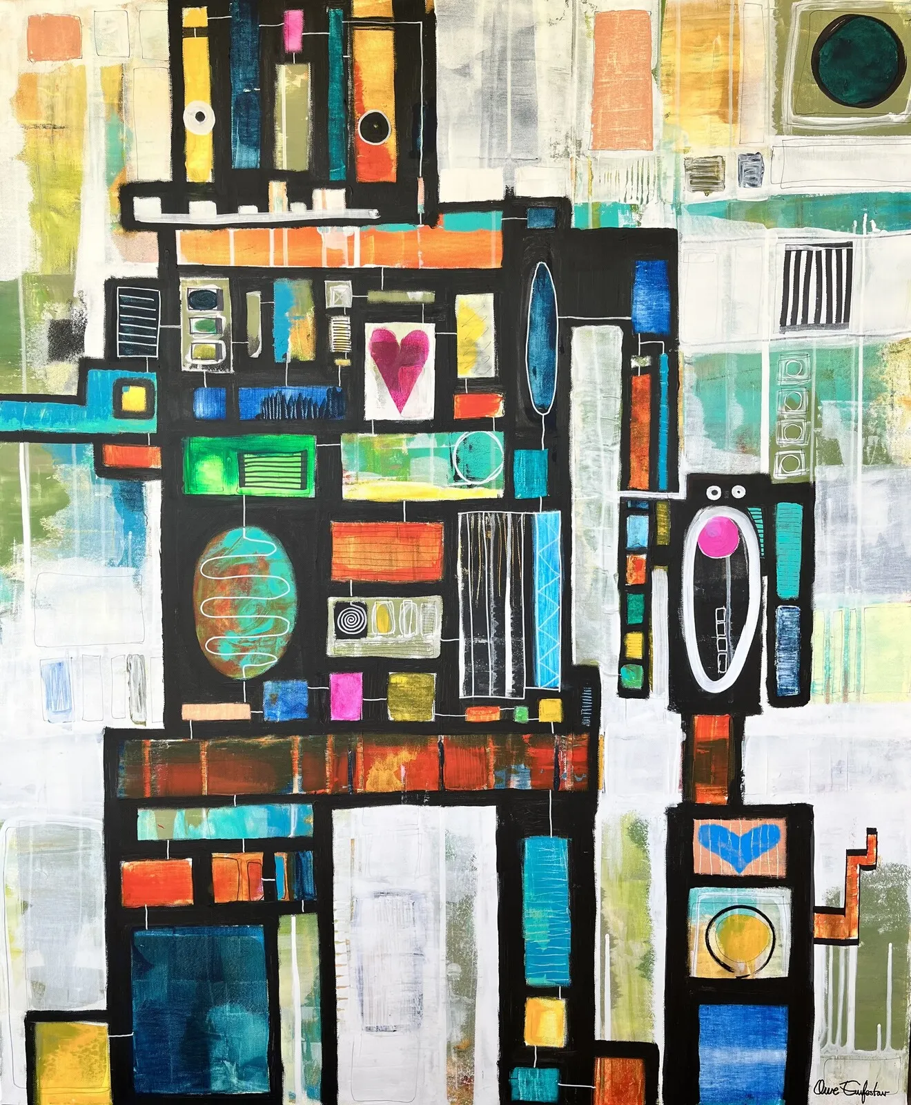 Akrylmålning Walking the dog av Owe Emfestav