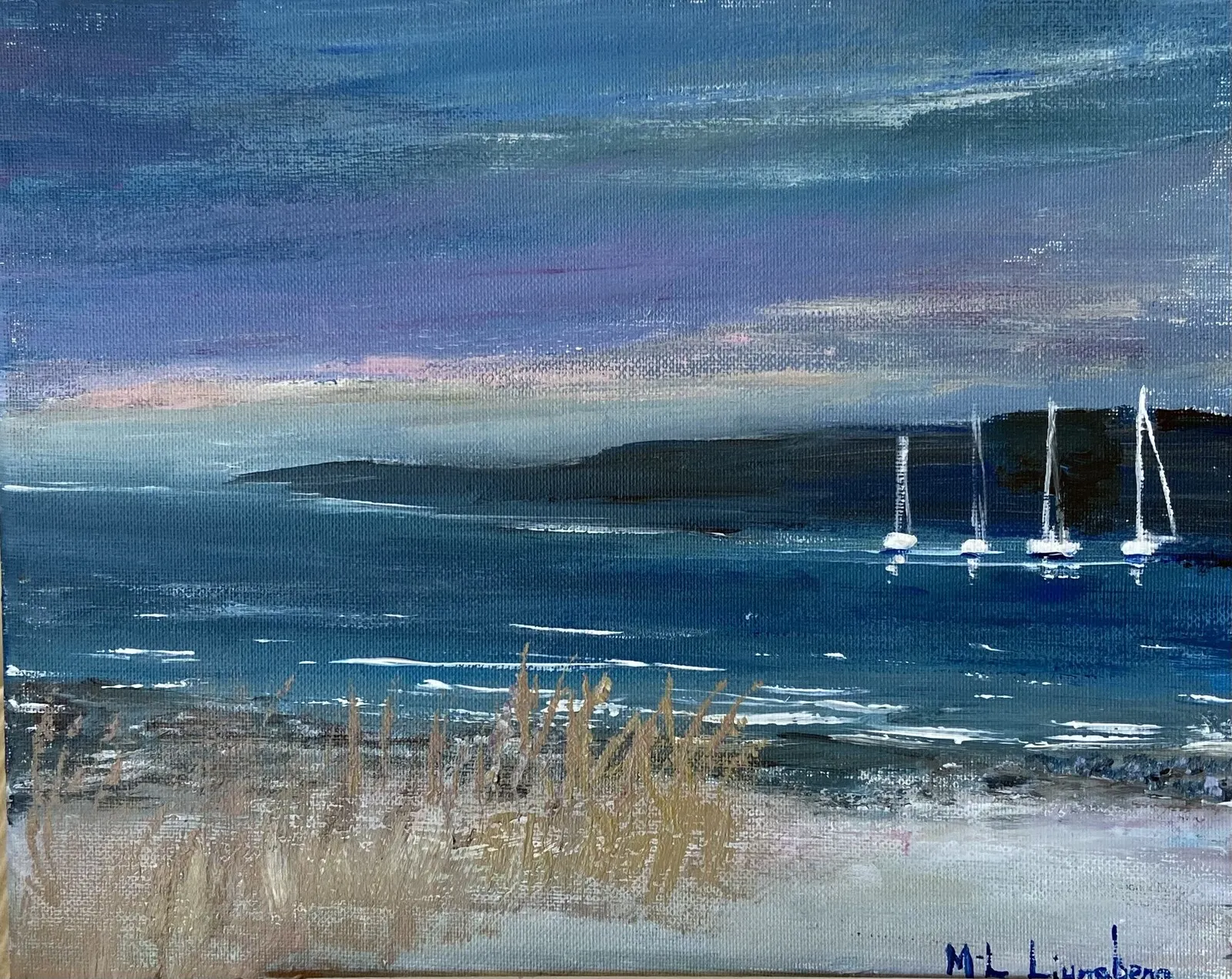 Akrylmålning Natthamn av Marie-Louise Ljungberg