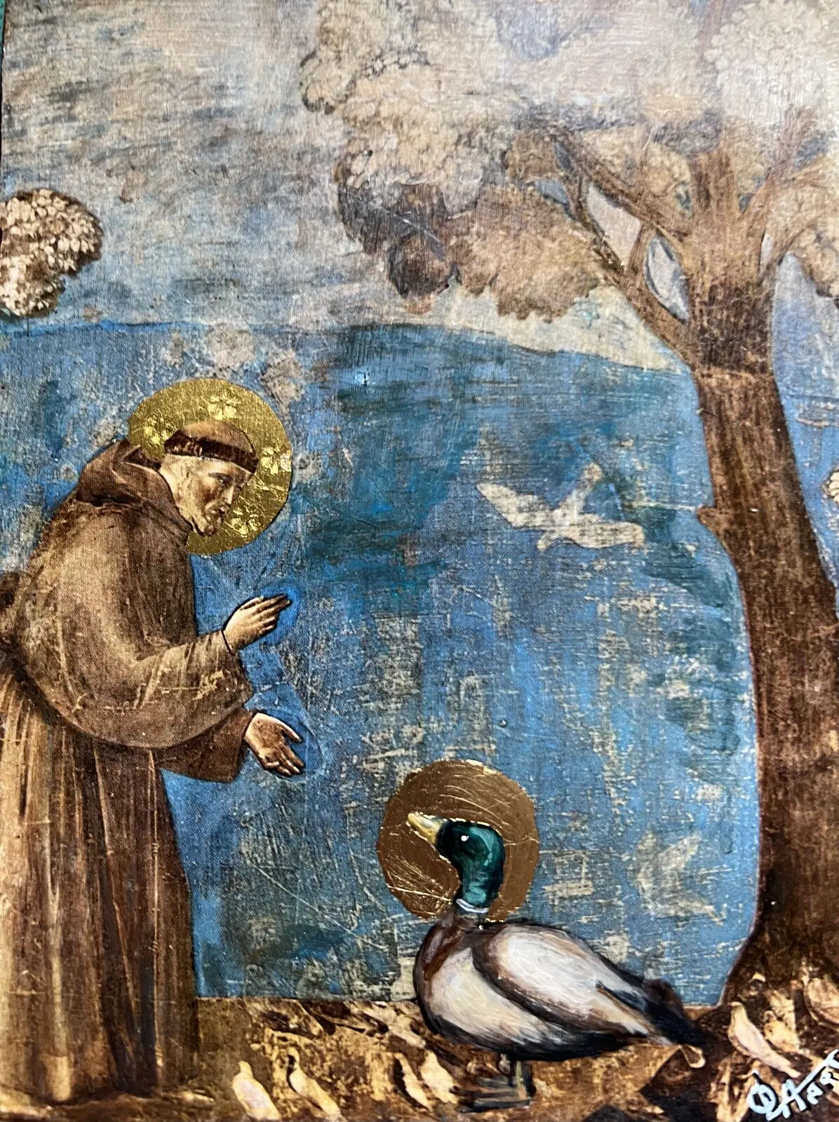 Akrylmålning St Kenneth möter Den heliga Anden av Ola Art