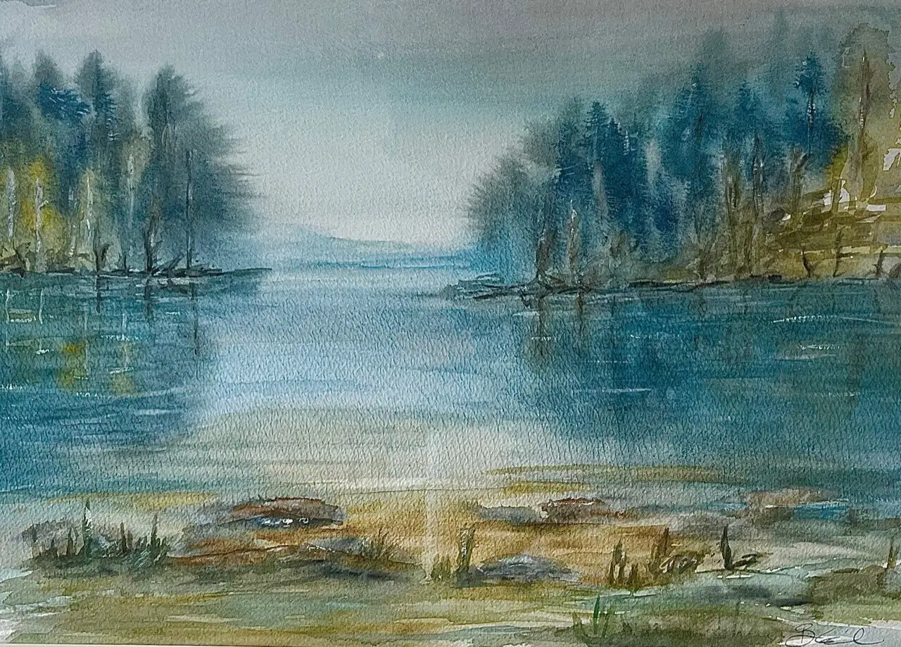 Akvarell Vila vid stranden av Birgitta Eriksson