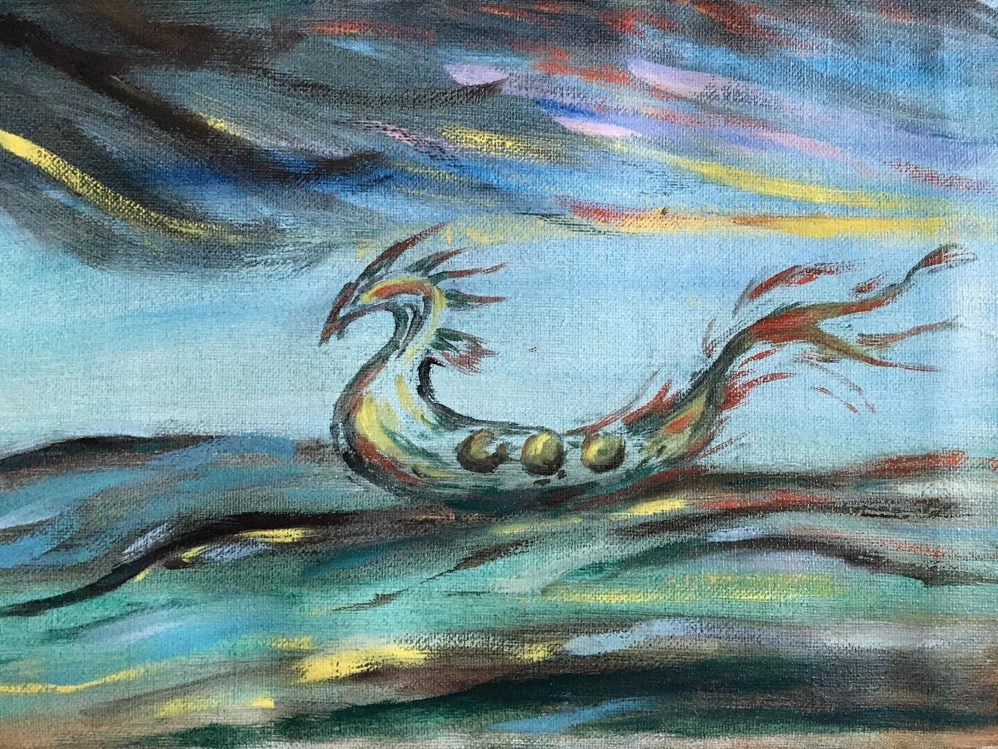 Oljemålning Drakbåt av Siri Sigrand