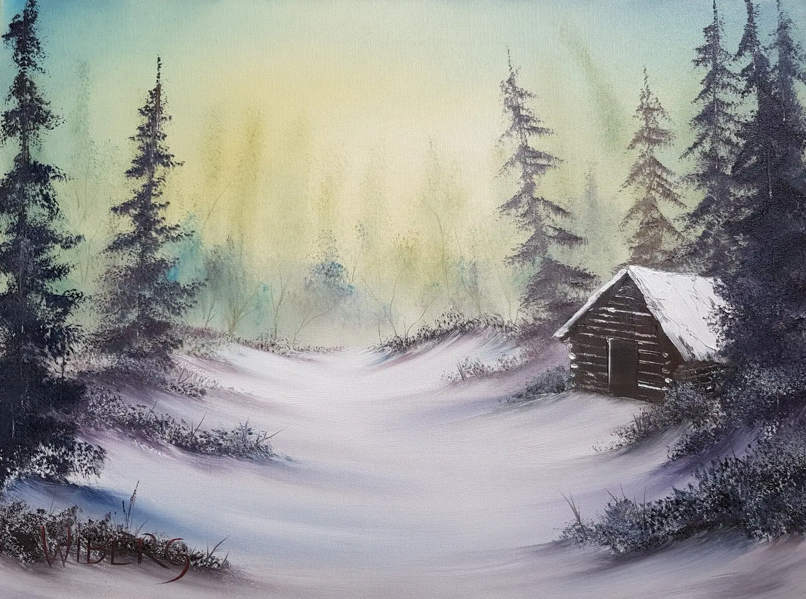 Oljemålning 19.4. Snowy Morn av Anders Wiberg