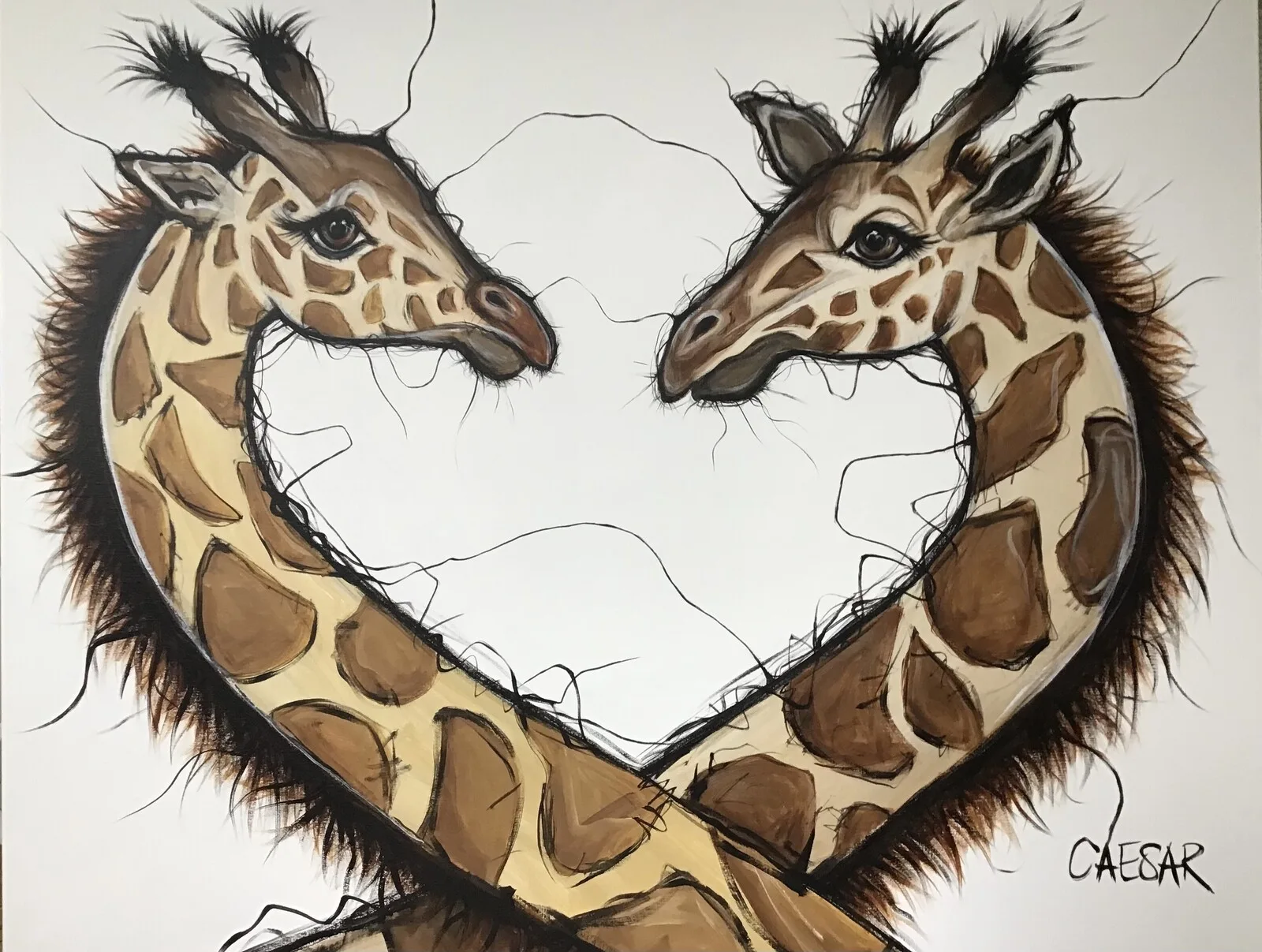 Akrylmålning Giraffes av Camilla Caesar