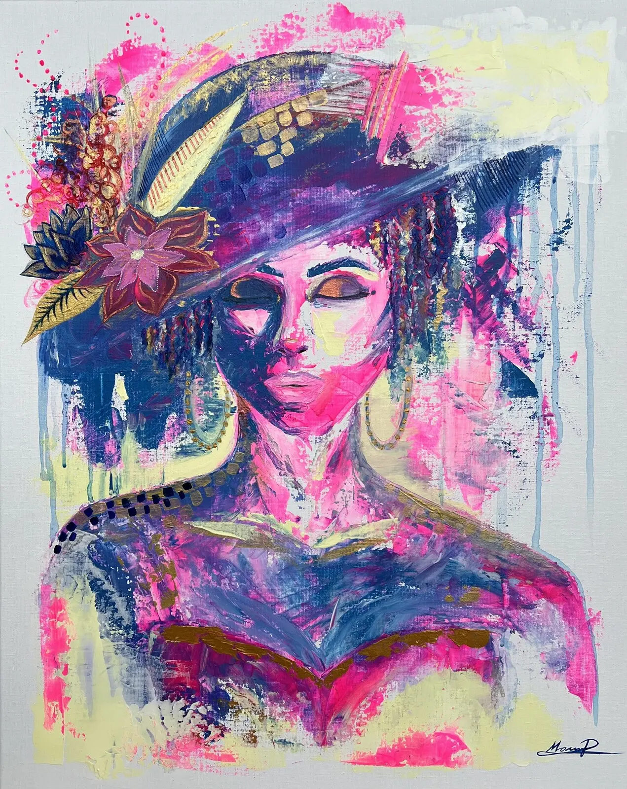 Akrylmålning Pink Lady - lika vacker som äpplet är sött av Matilda Ränk