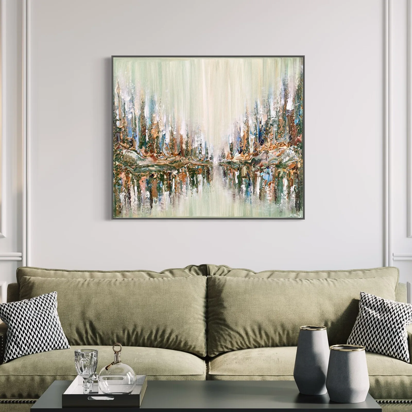 Lake in the Woods | Stor grön abstrakt tavla av Artbymiss.j