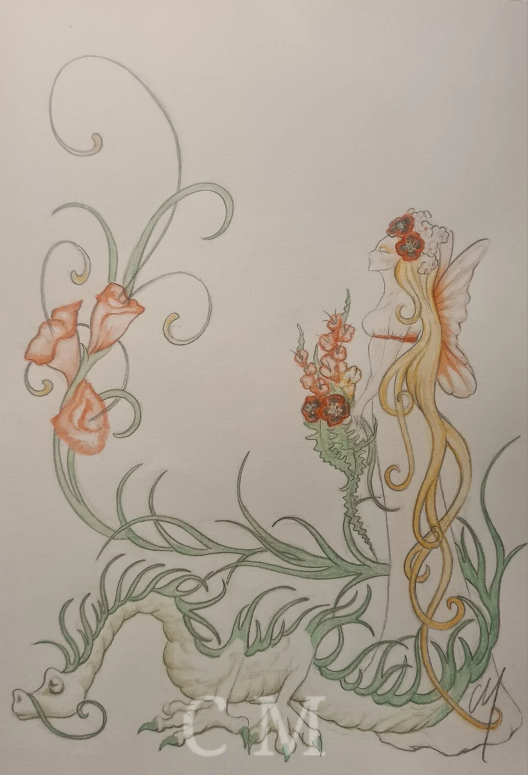 Akvarell Älvdrottning på promenad av Christina Mårtensson