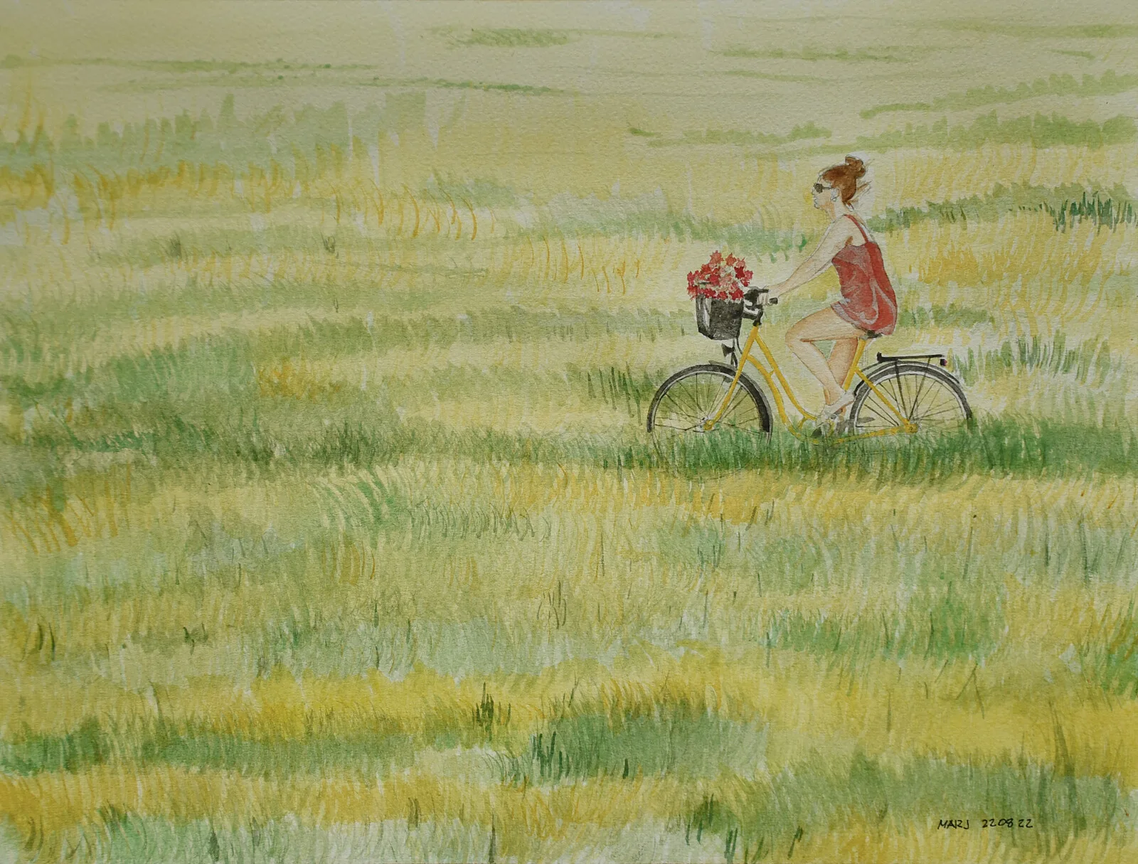 Akvarell På väg (On the way), Private Collection av Marj Assow