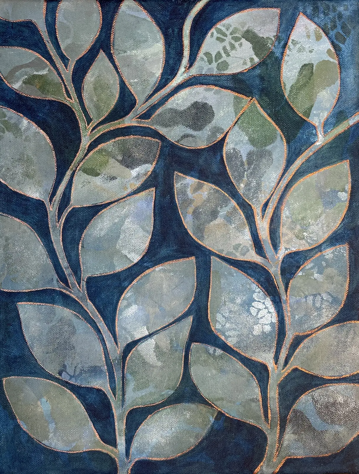 Akrylmålning Bladverk av Lotta Wallin Persson