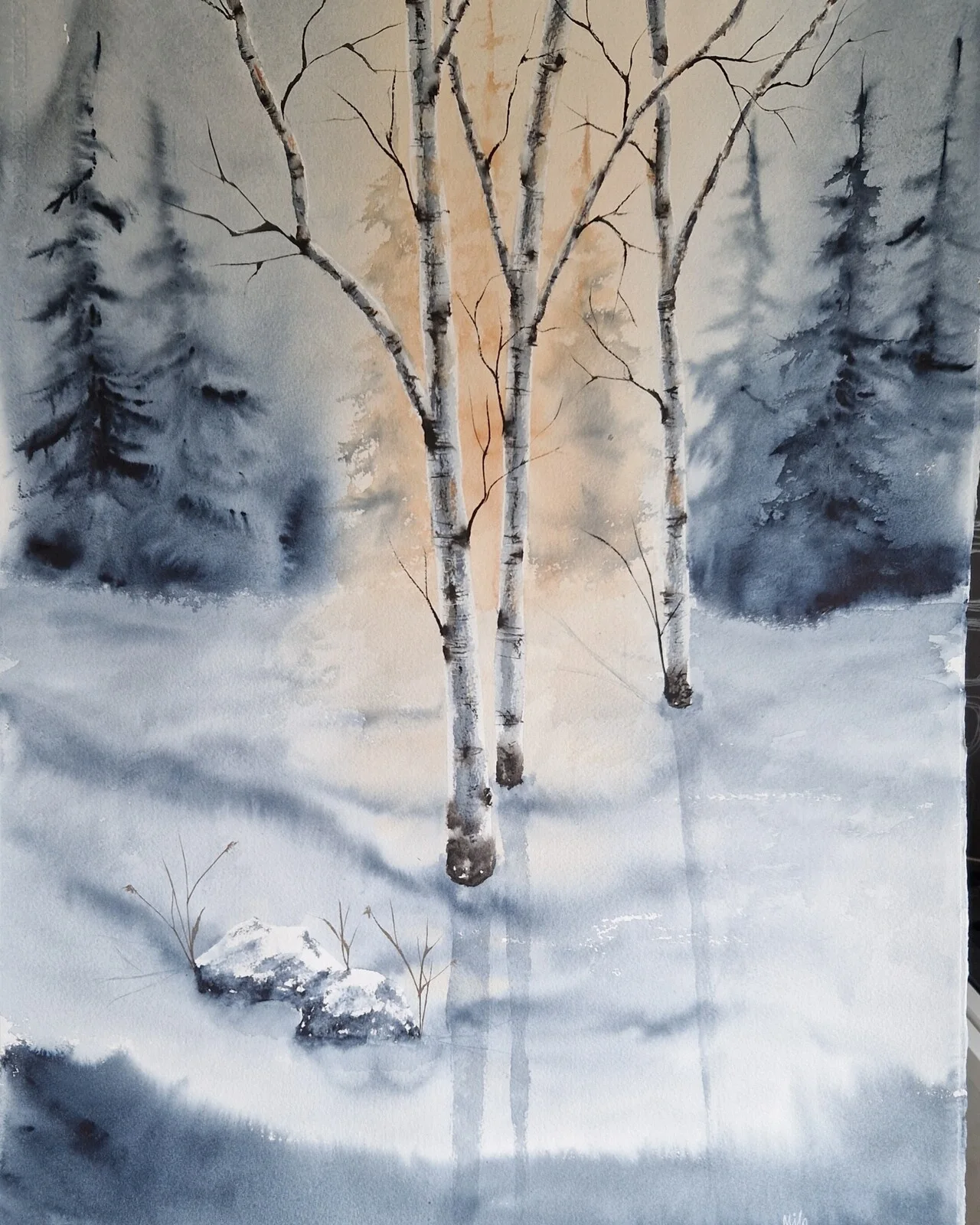 Akvarell Morning has broken av Marie-Louice Eriksson