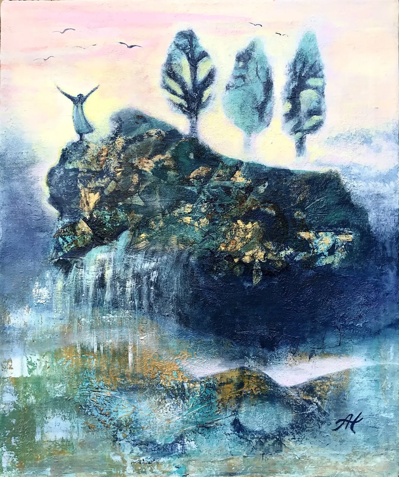Akrylmålning Guldet finns i berget. av Annette Hansson