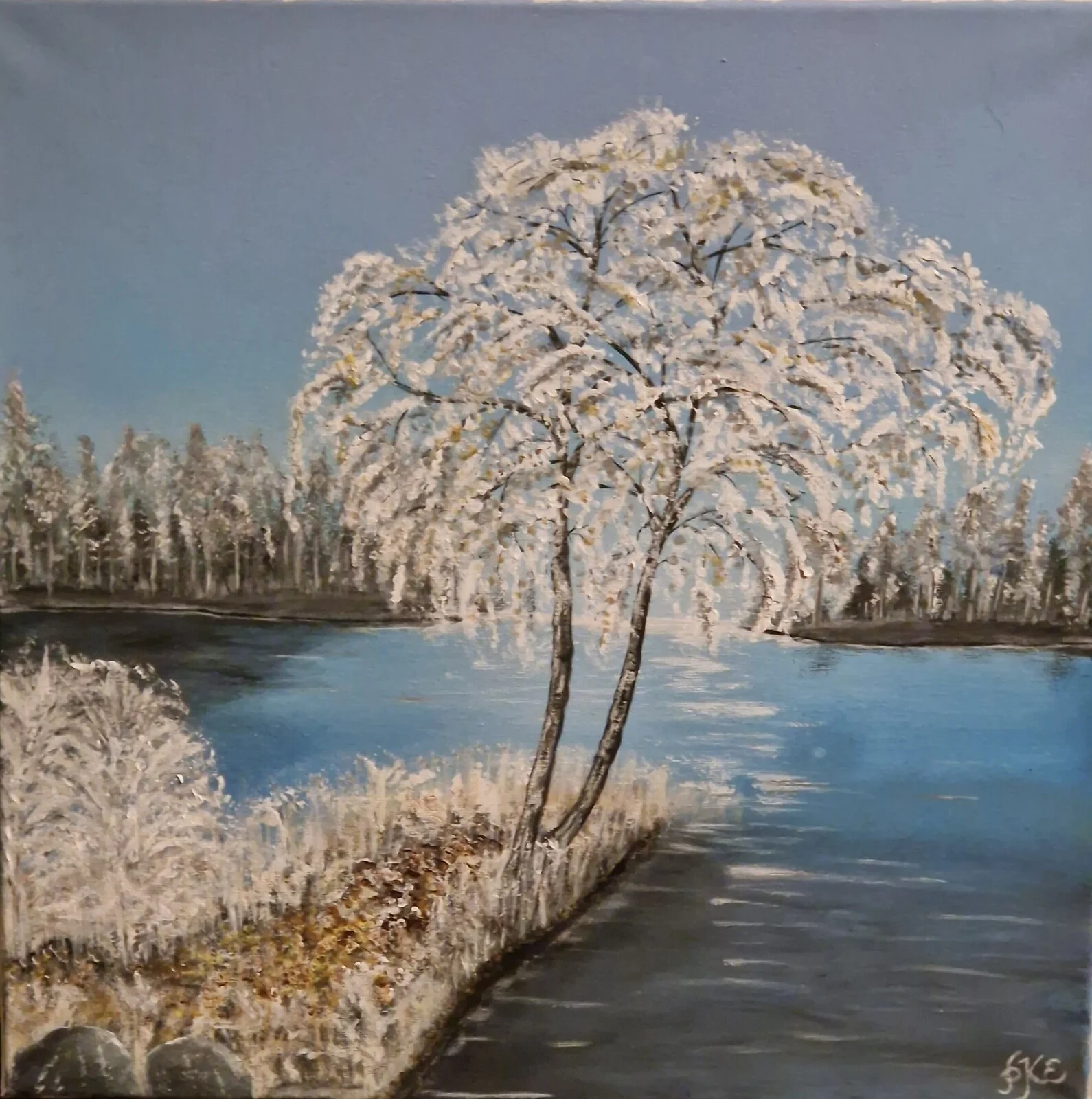 Akrylmålning Vinterkyla av Pia K. Egeriis