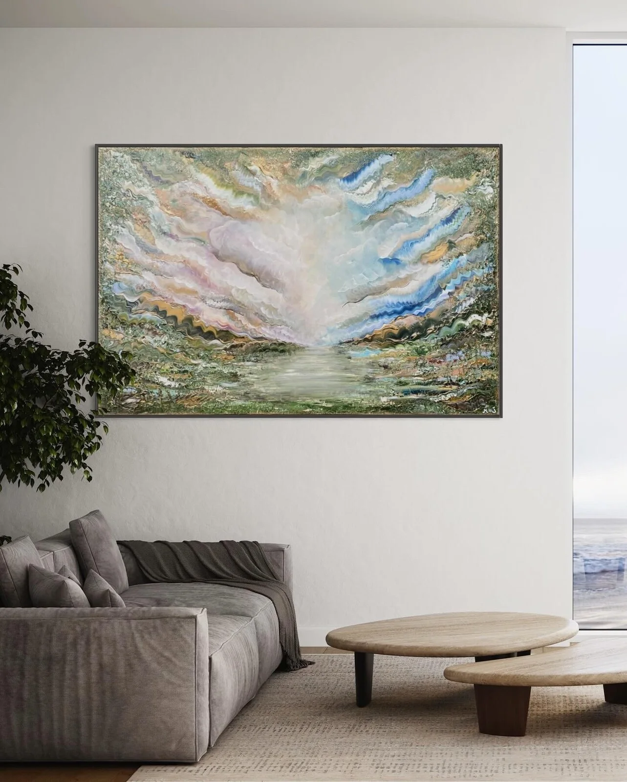 Green valley | Stor abstrakt grön tavla av Artbymiss.j