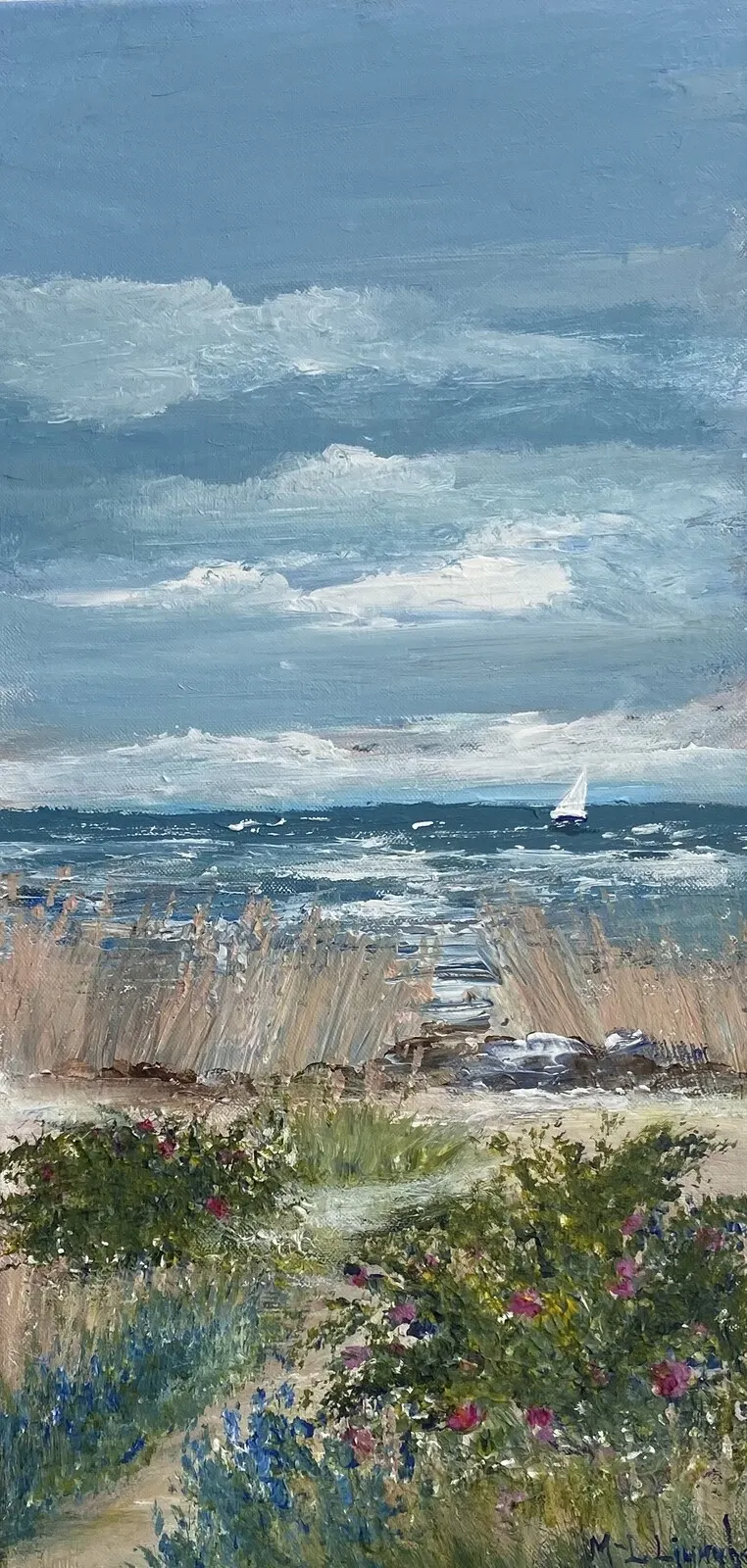 Akrylmålning Sommarstrand av Marie-Louise Ljungberg