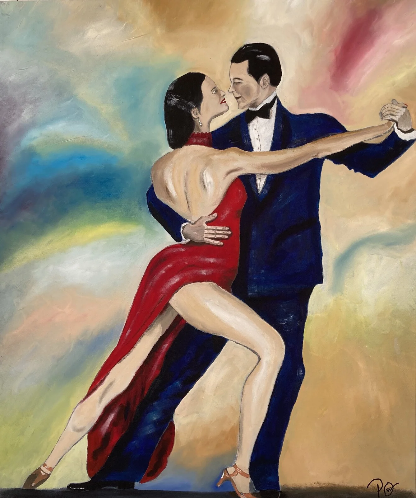 Oljemålning It takes two to tango av Per-Olof Winberg