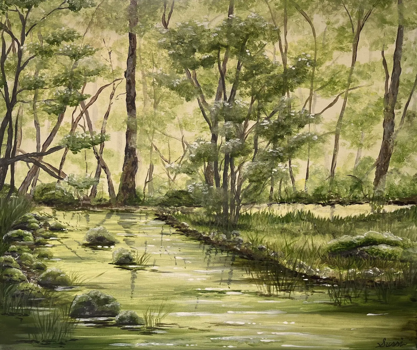Akrylmålning Skogsgläntan av Sussi Eriksson