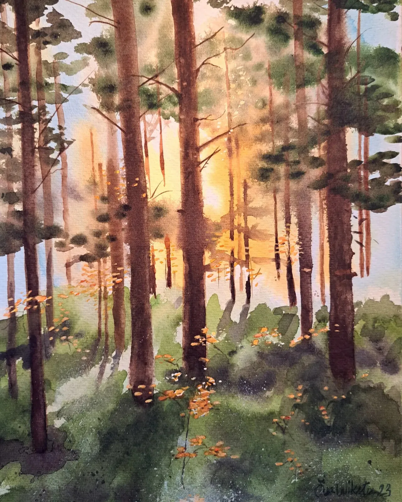 Akvarell Landskap Blueberryforest av Åsa Wiksten