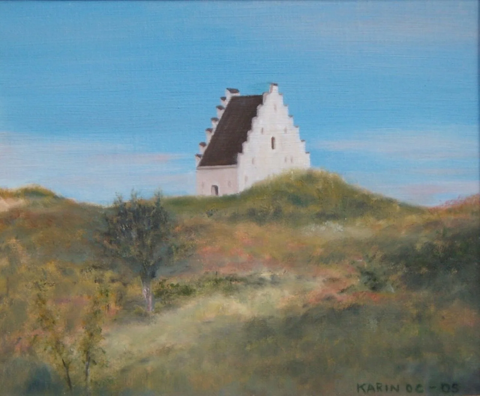 Oljemålning Den Tilsandade Kirke av Karin Olander Carlson