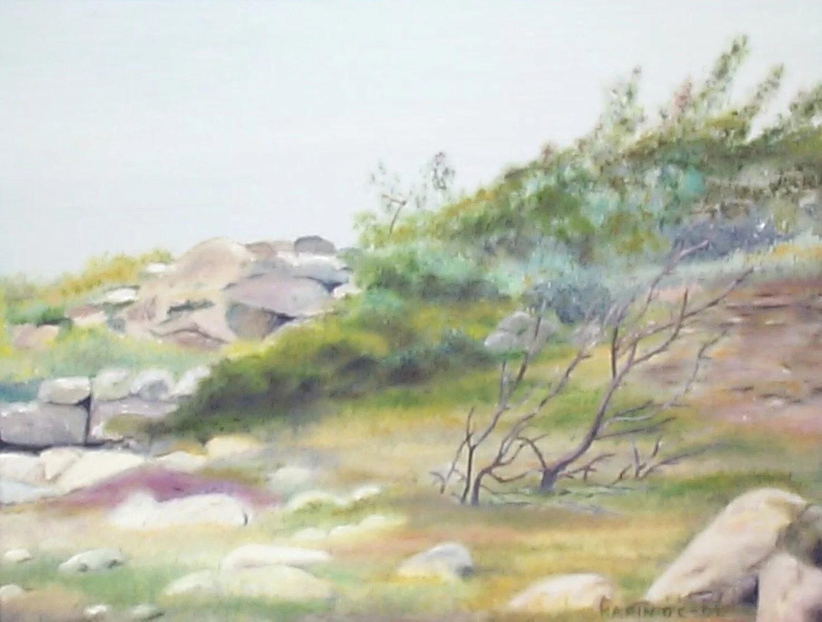 Oljemålning Stenar vid Tången av Karin Olander Carlson