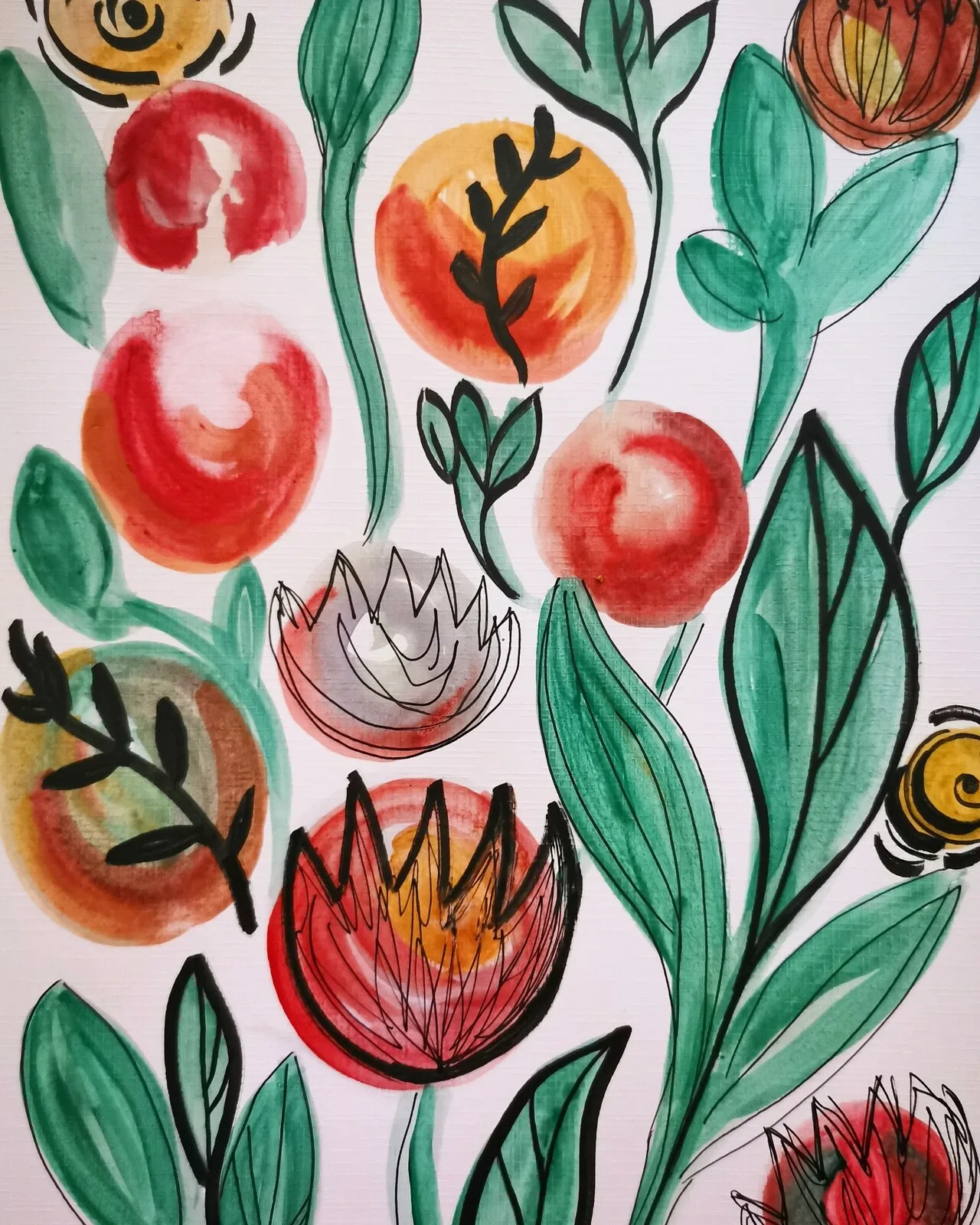 Akvarell Flowerfield of gold av Gabriella Lundmark