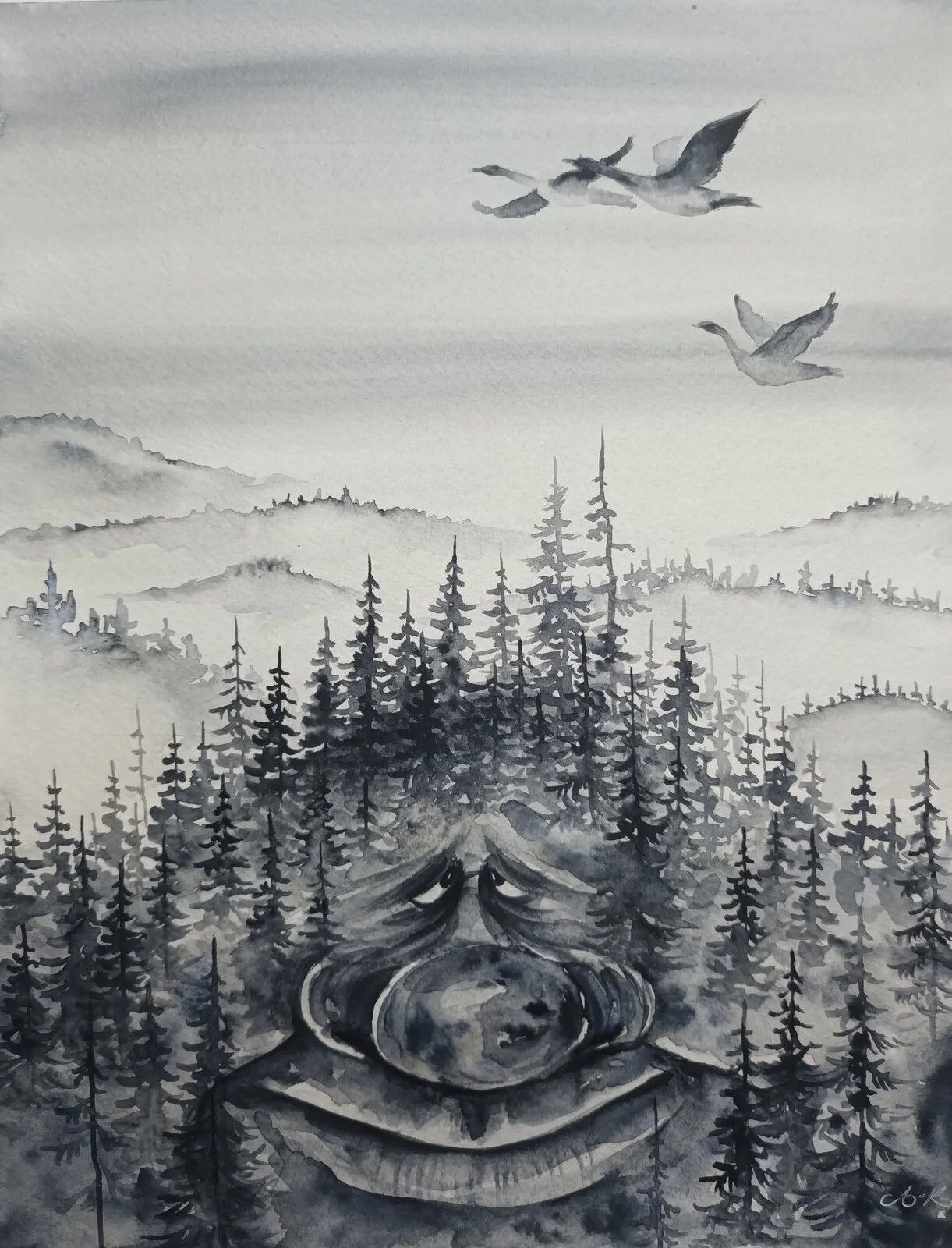 Akvarell Bergatrollet av Anna Komstadius