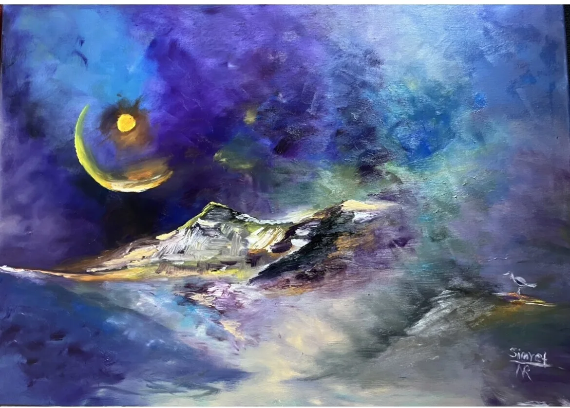 Oljemålning The moon shining over the mountain av Simret Nebrin Rylander