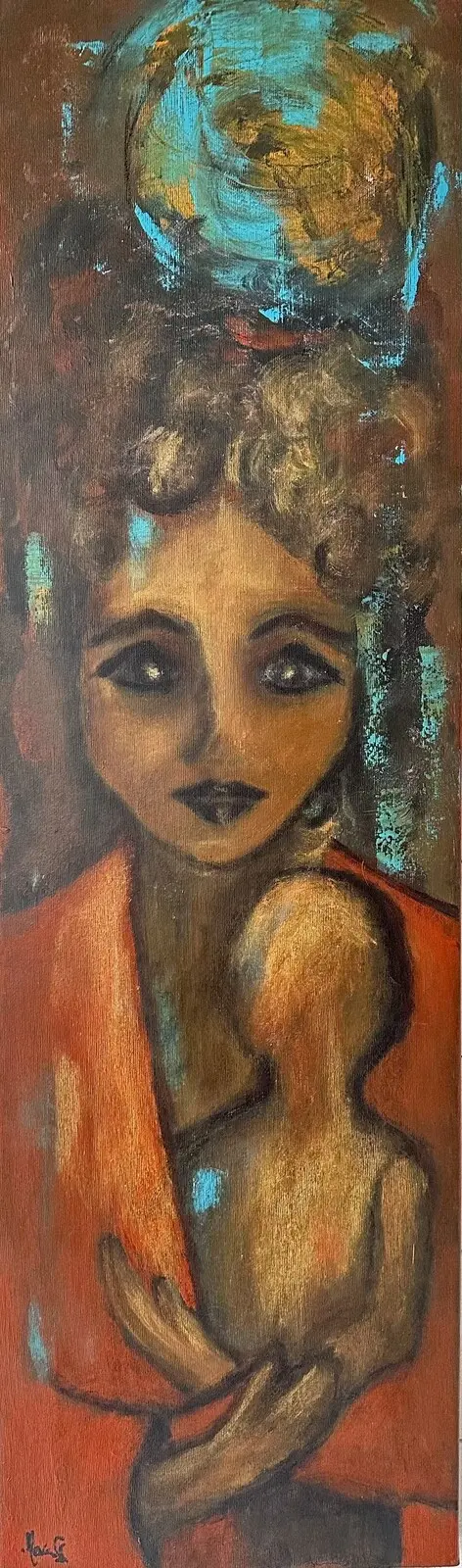 Akrylmålning Keeping my baby close av Maria Falk Larsson