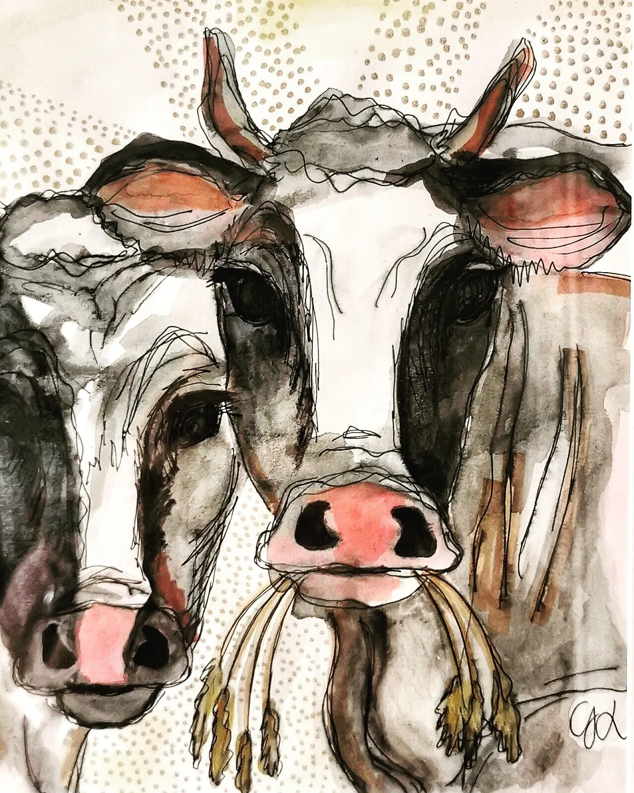 Akvarell A couple of dairycows av Gabriella Lundmark