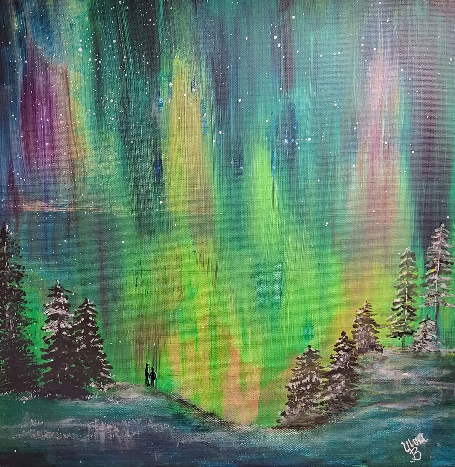 Akrylmålning Norrskensromans av Ylva Berglund