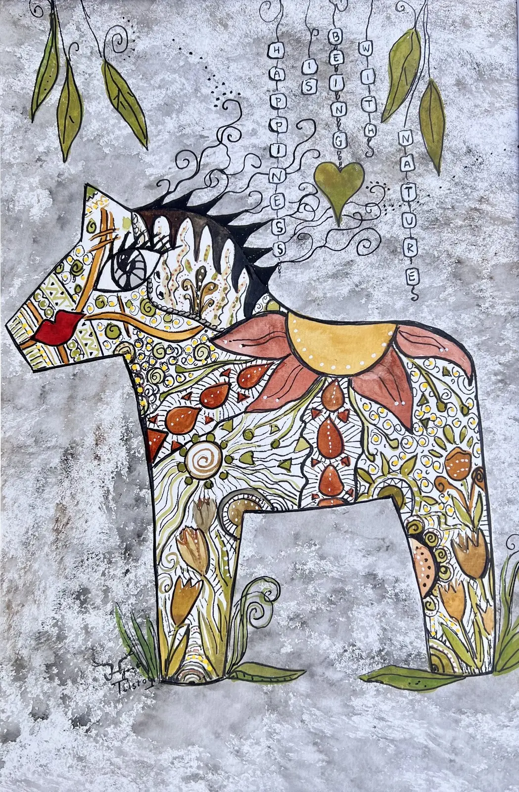 Akvarell Happiness is being with nature av Catarina Hjort Tolstoy