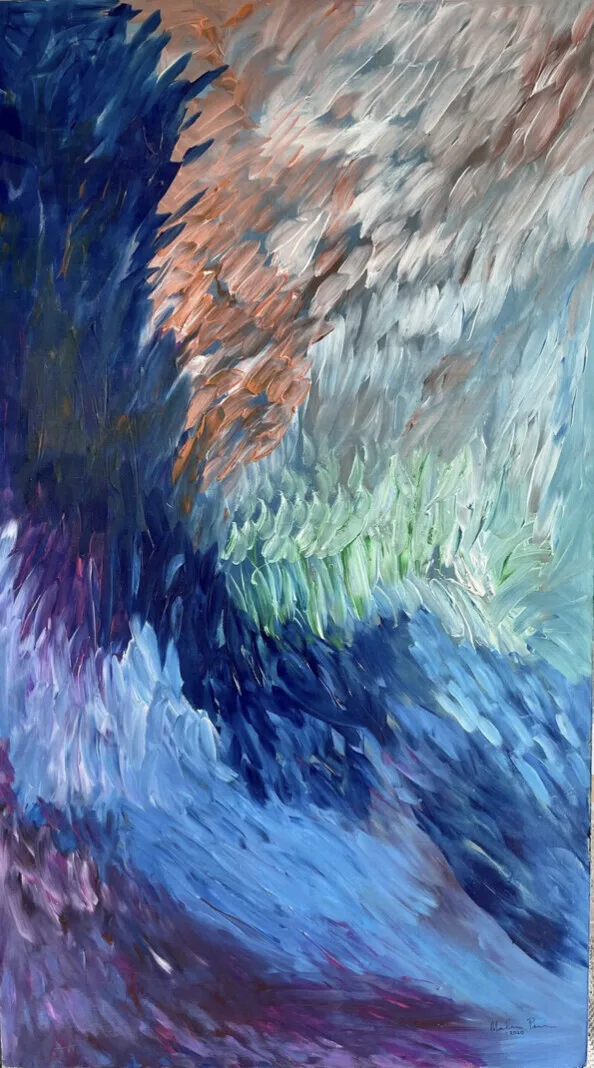 Akrylmålning No 25. Feathers av Marlene Forsberg