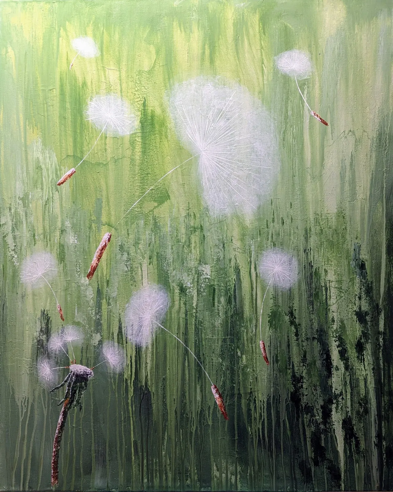 Akrylmålning Dandelion seeds av Tutta Domenstam